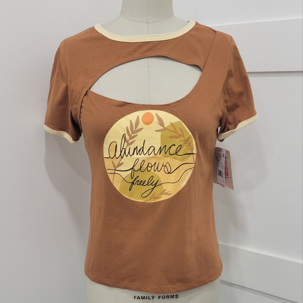 Pink Lomein Women's Brown Abundance Flows Free Front Cut T-shirt Size S